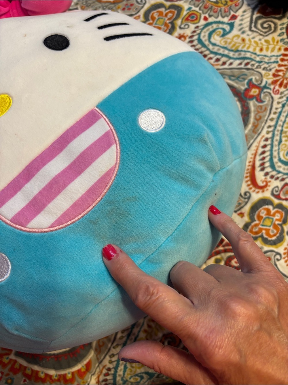 Hello Kitty Plush Face squishmallow Pillow - White, Pink & Aqua - Picture 9 of 11